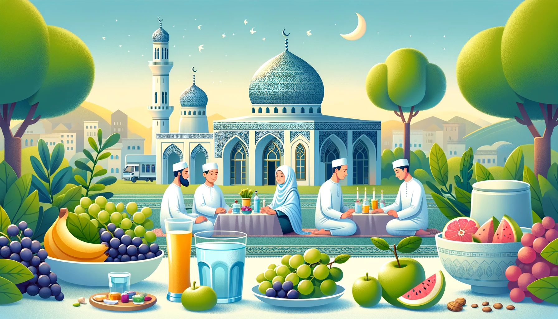 a group of people sitting at a table with fruits and drinks Unveiling the Benefits of Fasting on Mondays and Thursdays